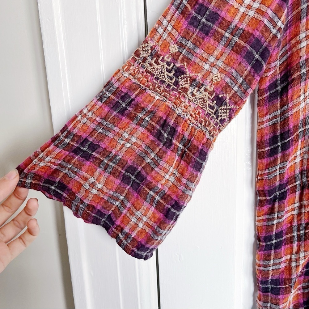 Johnny Was Red Plaid Embroidered Peasant Blouse - Picture 7 of 13
